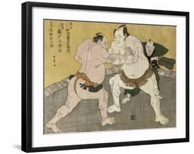 The Wrestling Match Between Kimenzan Tanigoro and Edogasaki Gemji-Katsukawa Shunsho-Framed Giclee Print