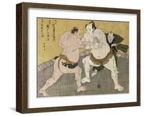 The Wrestling Match Between Kimenzan Tanigoro and Edogasaki Gemji-Katsukawa Shunsho-Framed Giclee Print