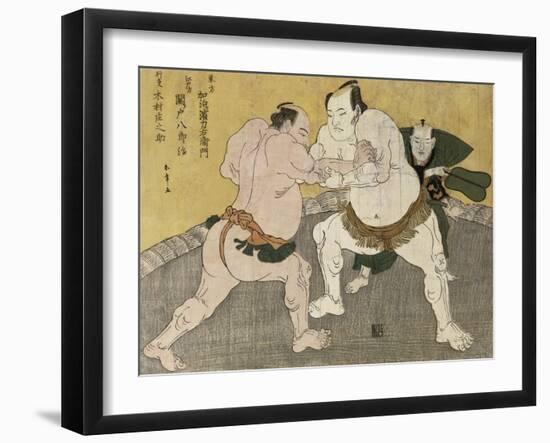 The Wrestling Match Between Kimenzan Tanigoro and Edogasaki Gemji-Katsukawa Shunsho-Framed Giclee Print