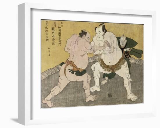 The Wrestling Match Between Kimenzan Tanigoro and Edogasaki Gemji-Katsukawa Shunsho-Framed Giclee Print