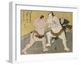 The Wrestling Match Between Kimenzan Tanigoro and Edogasaki Gemji-Katsukawa Shunsho-Framed Giclee Print