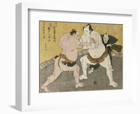 The Wrestling Match Between Kimenzan Tanigoro and Edogasaki Gemji-Katsukawa Shunsho-Framed Giclee Print