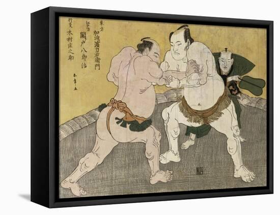 The Wrestling Match Between Kimenzan Tanigoro and Edogasaki Gemji-Katsukawa Shunsho-Framed Stretched Canvas