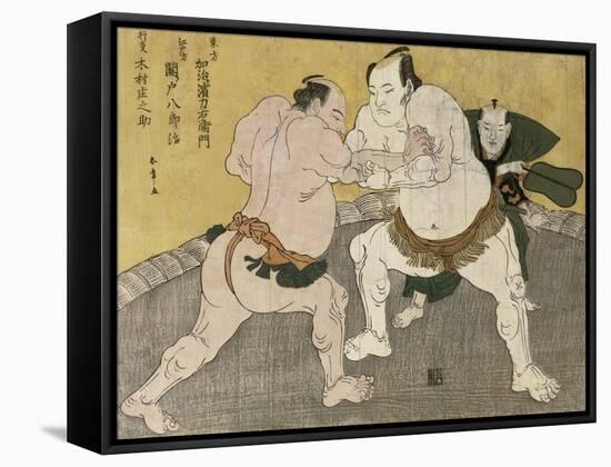 The Wrestling Match Between Kimenzan Tanigoro and Edogasaki Gemji-Katsukawa Shunsho-Framed Stretched Canvas