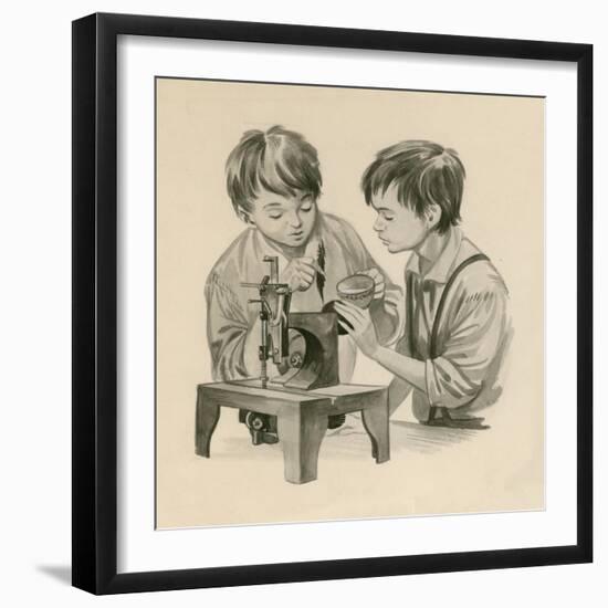 The Wright Brothers as Boys, Dropping Water into the Sewing Matchine with a Feather-Peter Jackson-Framed Premium Giclee Print