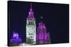 The Wrigley Building and Tribune Tower Illuminated at Night, Chicago, Illinois.-Jon Hicks-Stretched Canvas