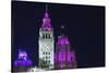 The Wrigley Building and Tribune Tower Illuminated at Night, Chicago, Illinois.-Jon Hicks-Stretched Canvas