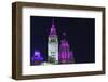 The Wrigley Building and Tribune Tower Illuminated at Night, Chicago, Illinois.-Jon Hicks-Framed Photographic Print