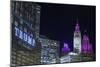 The Wrigley Building and Tribune Tower Illuminated at Night, Chicago, Illinois.-Jon Hicks-Mounted Photographic Print