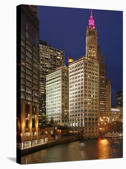 The Wrigley Building in the Loop in Chicago on a Rainy Day, USA-David Bank-Stretched Canvas