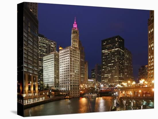 The Wrigley Building in the Loop in Chicago on a Rainy Day, USA-David Bank-Stretched Canvas