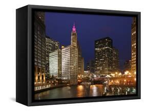 The Wrigley Building in the Loop in Chicago on a Rainy Day, USA-David Bank-Framed Stretched Canvas