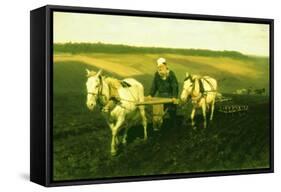 The Writer Lev Nikolaevich Tolstoy Ploughing with Horses, 1889-Ilya Efimovich Repin-Framed Stretched Canvas