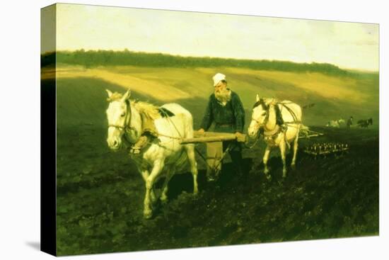 The Writer Lev Nikolaevich Tolstoy Ploughing with Horses, 1889-Ilya Efimovich Repin-Stretched Canvas