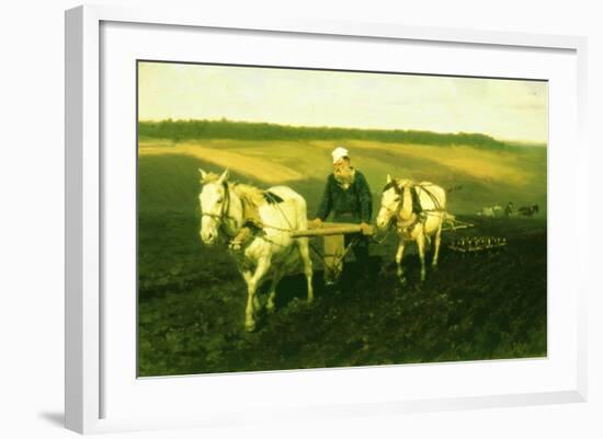 The Writer Lev Nikolaevich Tolstoy Ploughing with Horses, 1889-Ilya Efimovich Repin-Framed Giclee Print