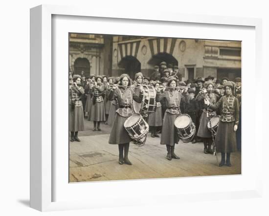 The Wspu Fife and Drum Band with Mary Leigh as the Drum-Major-null-Framed Photographic Print