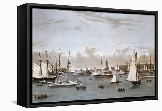 The Yacht Squadron-Currier & Ives-Framed Stretched Canvas