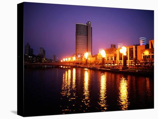 The Yarra River with Fire Displays on Melbourne's Southbank Promenade, Melbourne, Australia-Manfred Gottschalk-Stretched Canvas