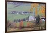 The yellow leaves of a larch frame the alpine church in the fall, St. Magdalena, Funes Valley, Sout-Roberto Moiola-Framed Photographic Print