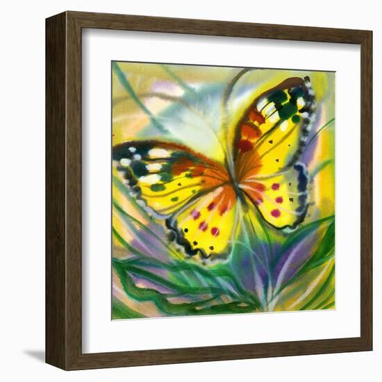 The Yellow-Red Butterfly In Flight-balaikin2009-Framed Art Print