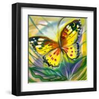 The Yellow-Red Butterfly In Flight-balaikin2009-Framed Art Print