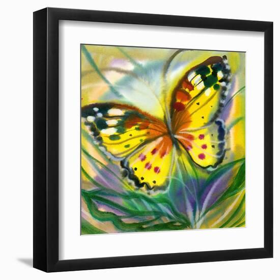 The Yellow-Red Butterfly In Flight-balaikin2009-Framed Art Print