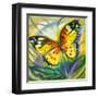 The Yellow-Red Butterfly In Flight-balaikin2009-Framed Art Print