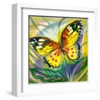 The Yellow-Red Butterfly In Flight-balaikin2009-Framed Art Print