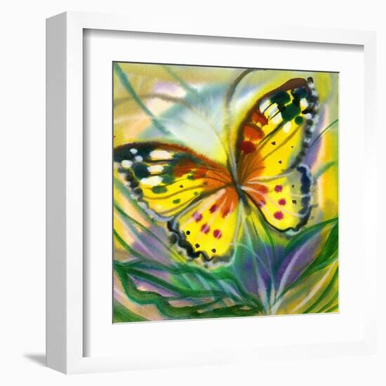 The Yellow-Red Butterfly In Flight-balaikin2009-Framed Art Print