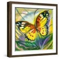 The Yellow-Red Butterfly In Flight-balaikin2009-Framed Art Print