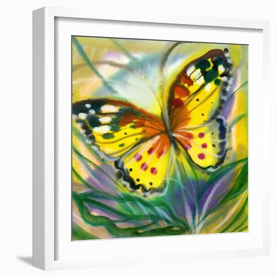 The Yellow-Red Butterfly In Flight-balaikin2009-Framed Art Print