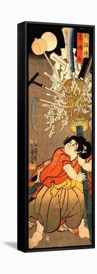 The Young Benkei Holding a Pole-Kuniyoshi Utagawa-Framed Stretched Canvas