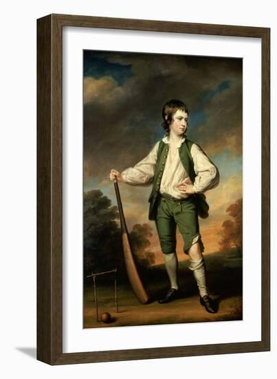 The Young Cricketer: Portrait of Lewis Cage, Full-Length, in a Green Waistcoat and Breeches-Francis Cotes-Framed Giclee Print