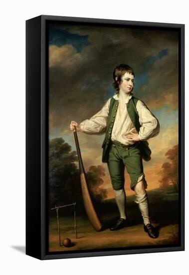 The Young Cricketer: Portrait of Lewis Cage, Full-Length, in a Green Waistcoat and Breeches-Francis Cotes-Framed Stretched Canvas