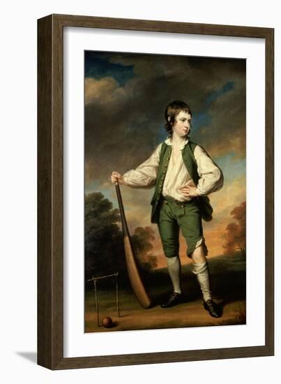 The Young Cricketer: Portrait of Lewis Cage, Full-Length, in a Green Waistcoat and Breeches-Francis Cotes-Framed Giclee Print