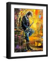 The Young Guy Playing A Saxophone-balaikin2009-Framed Art Print