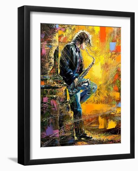 The Young Guy Playing A Saxophone-balaikin2009-Framed Art Print