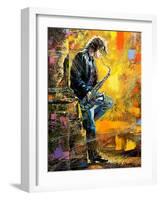 The Young Guy Playing A Saxophone-balaikin2009-Framed Art Print