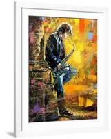 The Young Guy Playing A Saxophone-balaikin2009-Framed Art Print