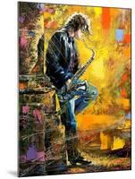The Young Guy Playing A Saxophone-balaikin2009-Mounted Art Print