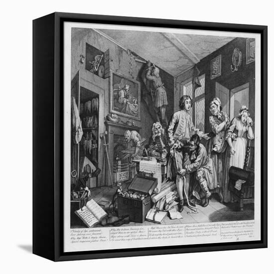 The Young Heir Takes Possession of the Miser's Effects, Plate I from 'A Rake's Progress', 1735-William Hogarth-Framed Stretched Canvas