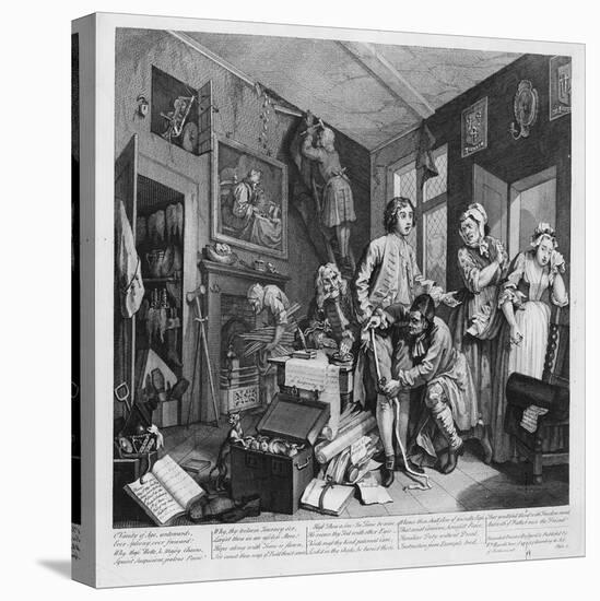 The Young Heir Takes Possession of the Miser's Effects, Plate I from 'A Rake's Progress', 1735-William Hogarth-Stretched Canvas