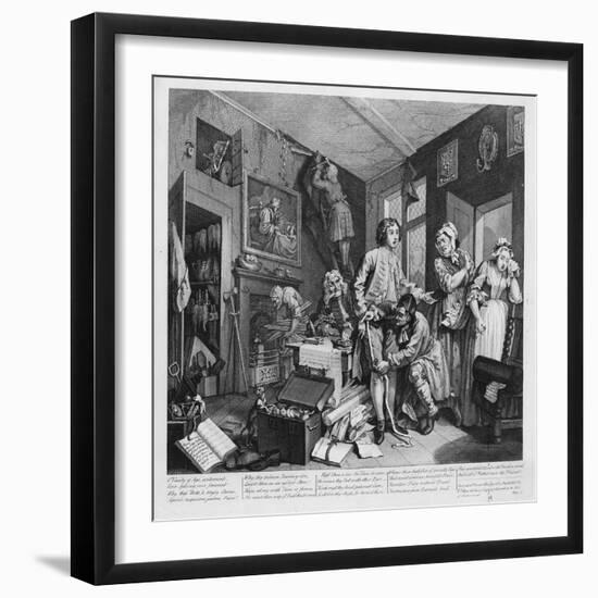 The Young Heir Takes Possession of the Miser's Effects, Plate I from 'A Rake's Progress', 1735-William Hogarth-Framed Giclee Print