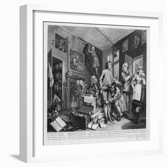 The Young Heir Takes Possession of the Miser's Effects, Plate I from 'A Rake's Progress', 1735-William Hogarth-Framed Giclee Print