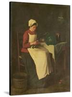 The Young Housewife (Oil on Canvas)-Francois Bonvin-Stretched Canvas