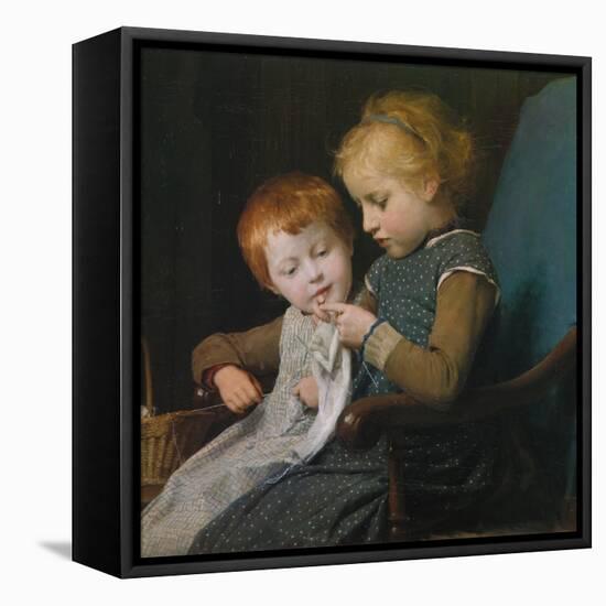 The Young Knitters-Albert Anker-Framed Stretched Canvas