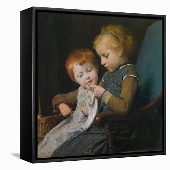 The Young Knitters-Albert Anker-Framed Stretched Canvas