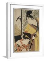 The Young Samurai, Rikiya, with Konami and Honzo Partly Hidden Behind the Door-Kitagawa Utamaro-Framed Giclee Print