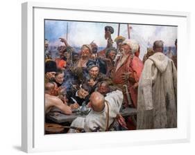 THE ZAPOROGUES COSSACKS WRITING A LETTER TO THE SULTAN OF Turkey, 1880-1891 (Oil on Canvas)-Ilya Efimovich Repin-Framed Giclee Print