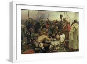 The Zaporozhye Cossacks Writing a Letter to the Turkish Sultan, 1880-91-Ilja Efimowitsch Repin-Framed Giclee Print